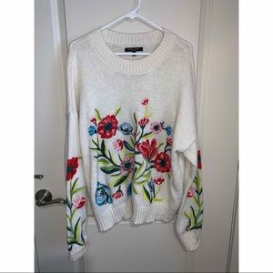 Floral embroidered oversized sweater